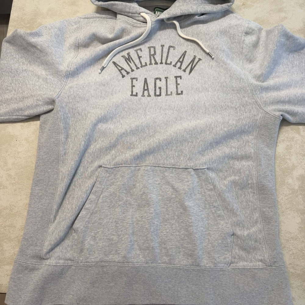 American Eagle Hoodie Mens XL Gray Logo Pullover Fleece Casual Y2K VTG Style - Picture 5 of 7